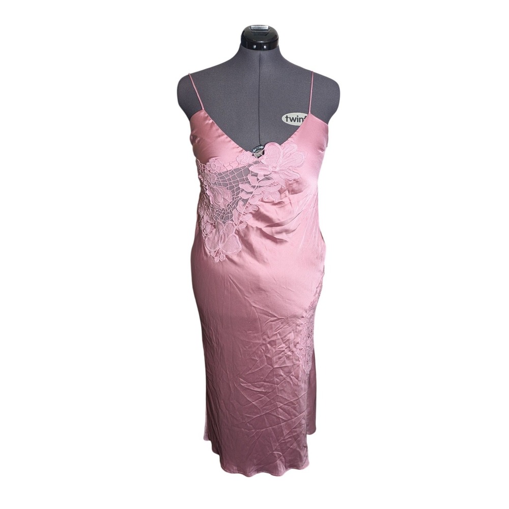 Pink Coquette Girlhoodcore Maxi Slip Dress 12 Lace Crochet Mesh WIndow